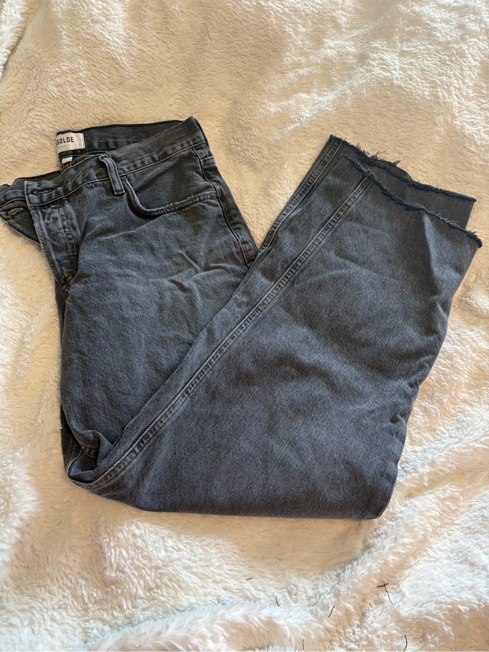 Agolde Women's Charcoal Black Straight-Leg Jeans with Frayed Hem